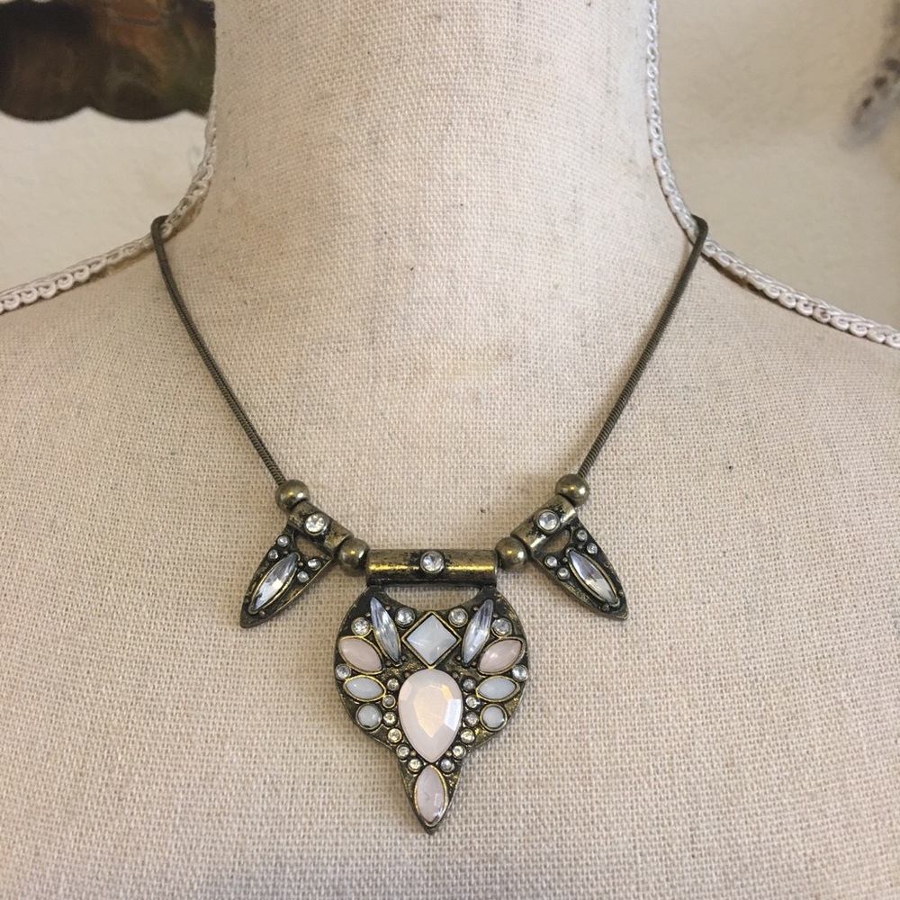Stone covered brass amulet snake chain necklace